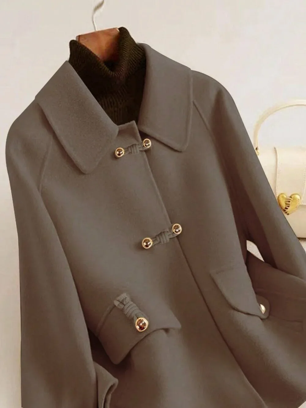 Coffee Brown Casual Women's French Thick Tweed Jacket